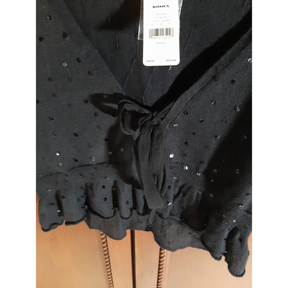 apt. 9 NEW Womens Size M Black Cropped Sequined Sweater Cardigan w/ Front Tie - Picture 2 of 8